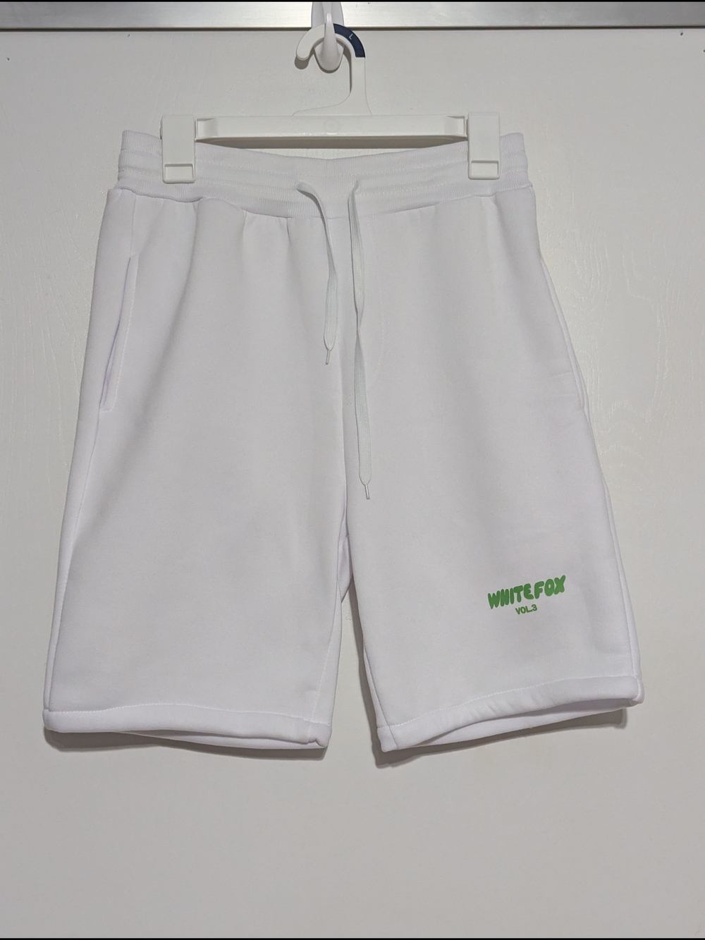 White Fox White Shorts with Green Logo